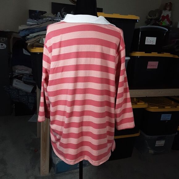 MOTHERHOOD MATERNITY Tee Striped Rugby Reddish Pink White Cotton size 3X‎ - Picture 10 of 13